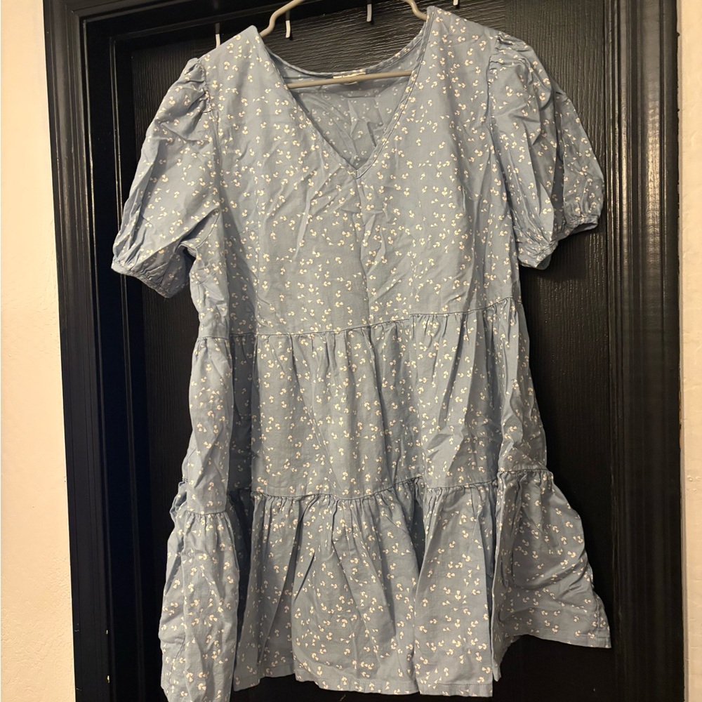 a.n.a Light Blue Dress with White Dots